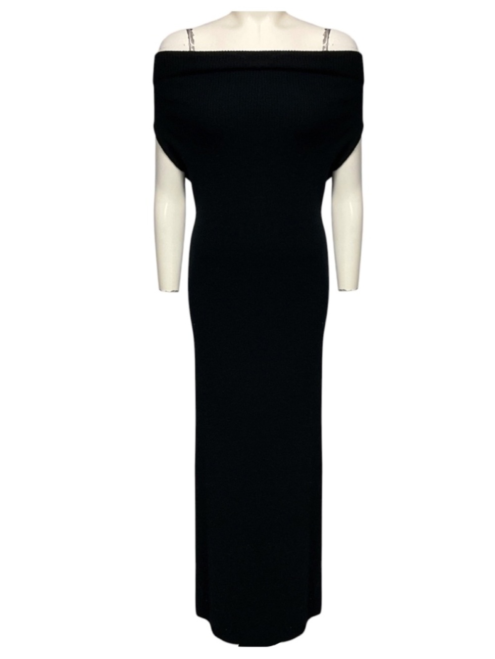 TOTEME BLACK OFF SHOULDER RIB KNIT DRESS